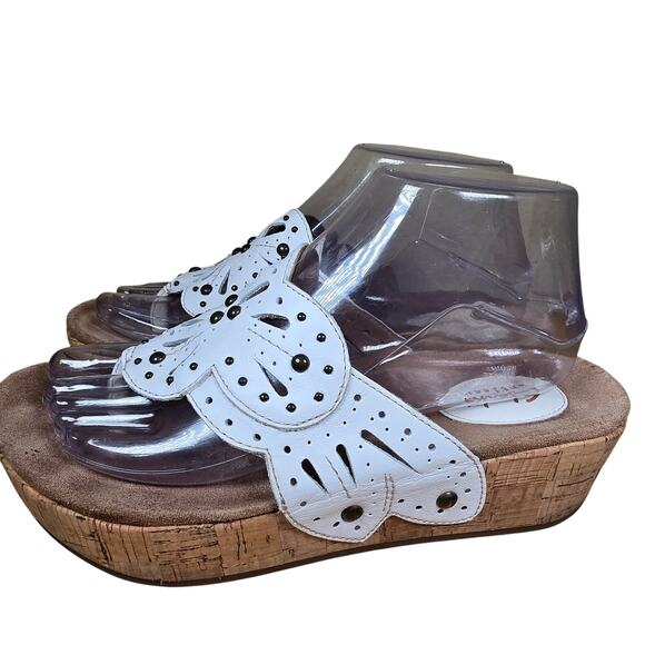 Clarks Artisan Sandals Palima Palm Laser Cut Thong Cork Wedge White Womens Sz 8 - Picture 6 of 10